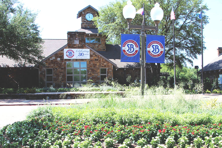 Stonebridge Ranch Community office with Celebrating 30 Years banner